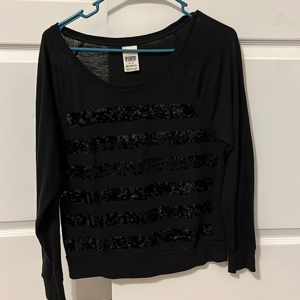 Victoria secret pink medium sequins black top